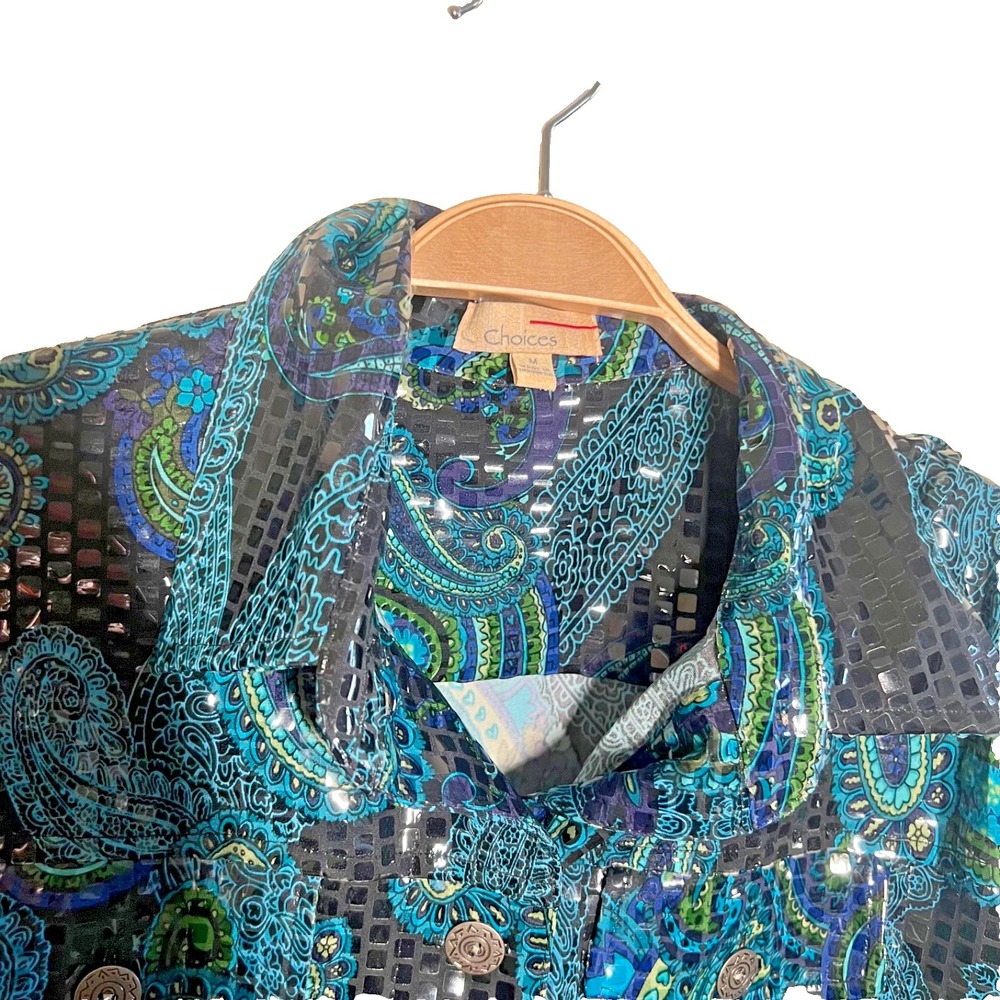 Choices Petite Sequin Paisley Lightweight Shirt‎ Jacket Womens Size Medium Multi - Picture 5 of 5